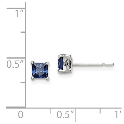 Sterling Silver Polished 4mm Square Dark Blue Cz Stud Earrings