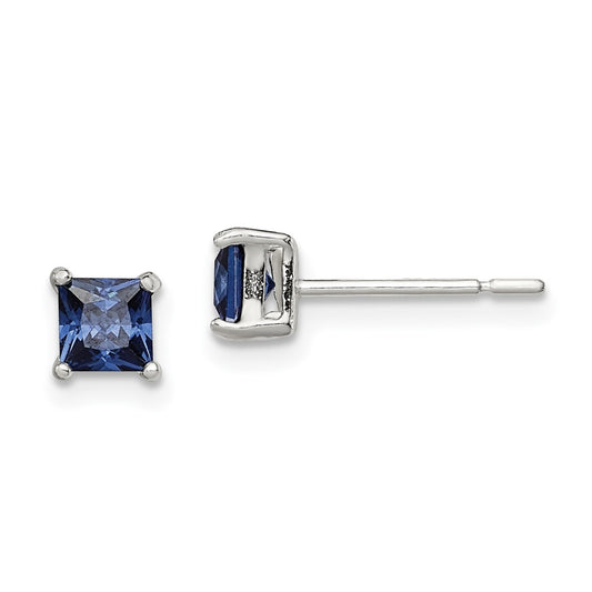 Sterling Silver Polished 4mm Square Dark Blue Cz Stud Earrings