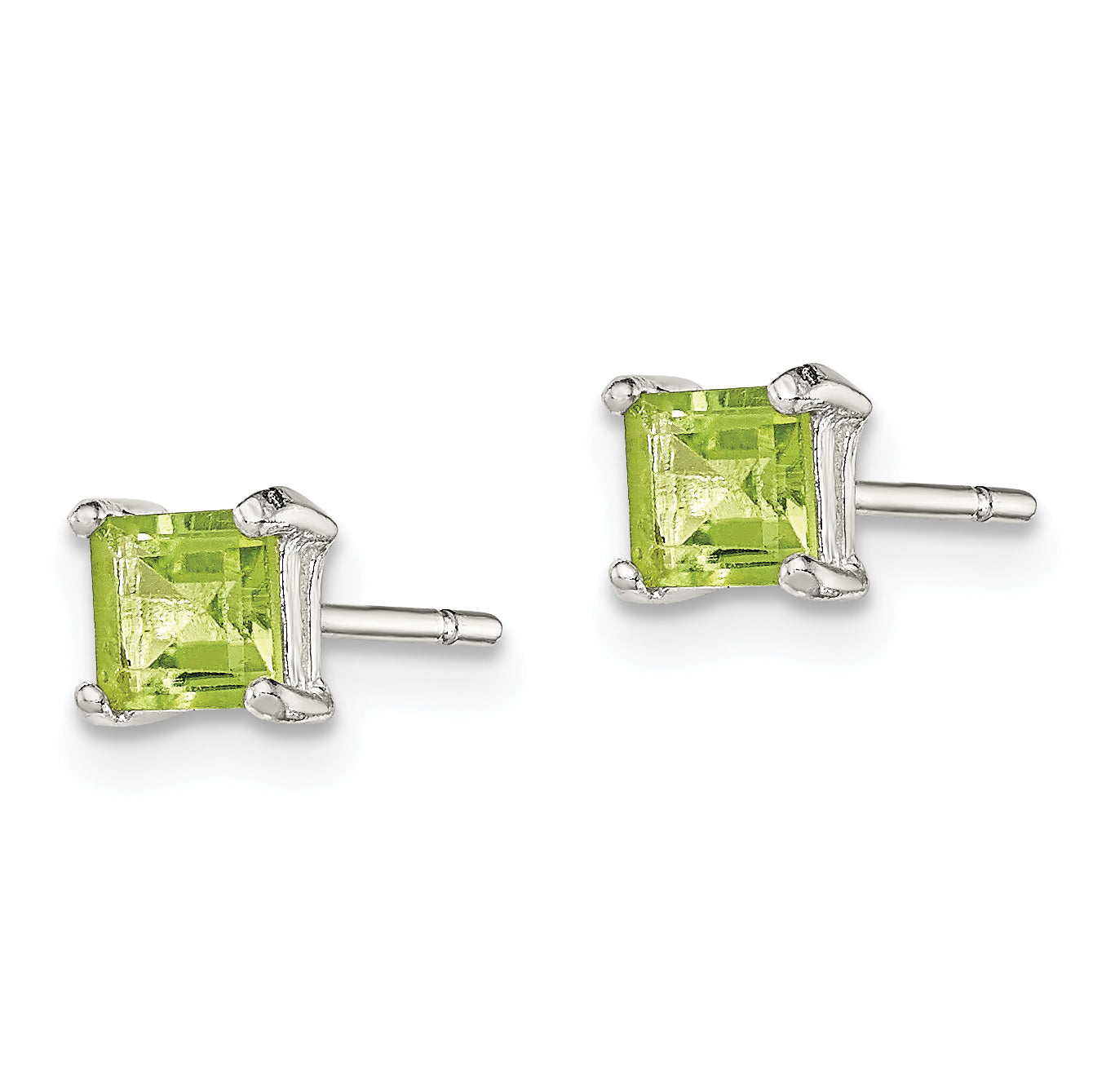 Sterling Silver Polished 4mm Square Light Green Cz Stud Earrings