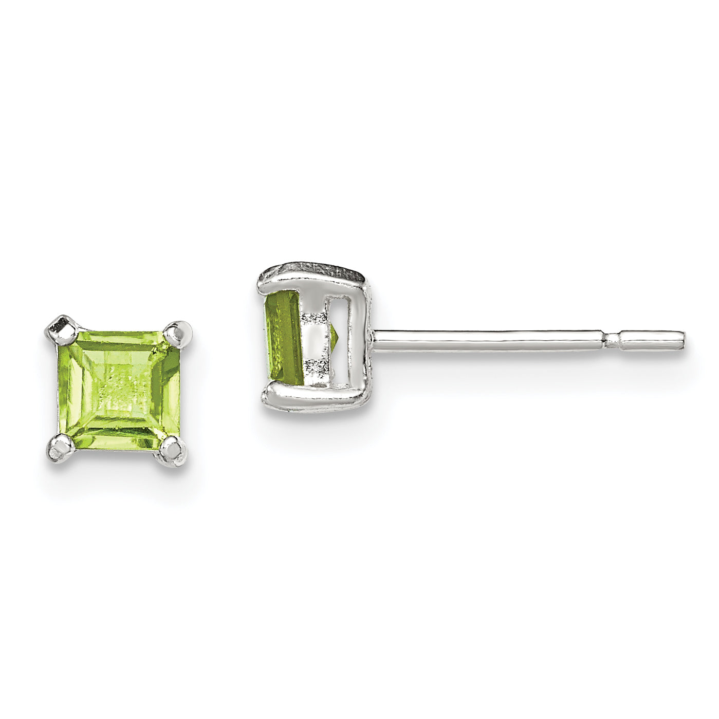 Sterling Silver Polished 4mm Square Light Green Cz Stud Earrings