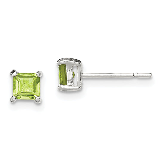 Sterling Silver Polished 4mm Square Light Green Cz Stud Earrings