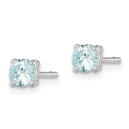 Sterling Silver Polished 4mm Round Light Blue Cz Stud Earrings