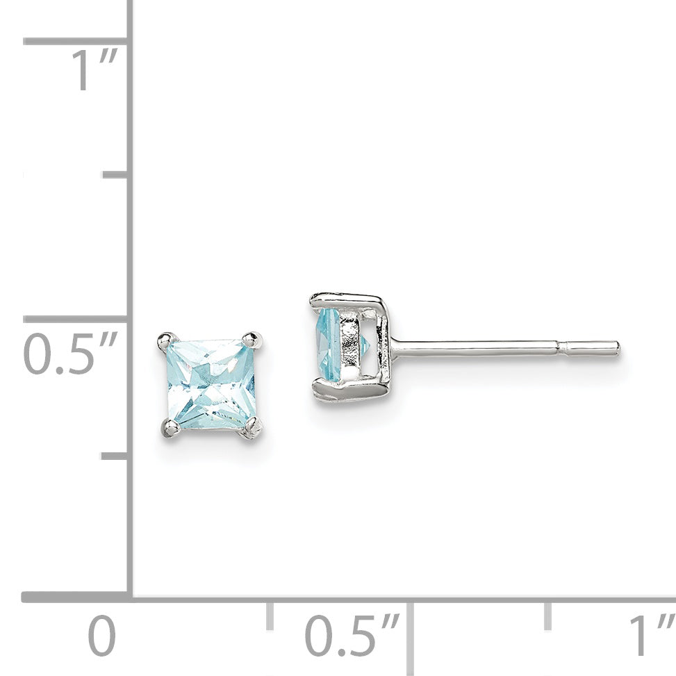 Sterling Silver Polished 4mm Square Light Blue Cz Stud Earrings