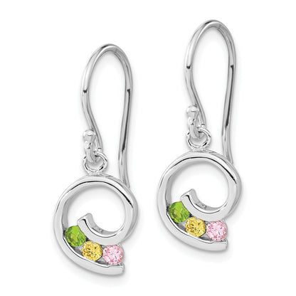 Sterling Silver Polished Green,Yellow & Pink Cz Swirl Dangle Earrings