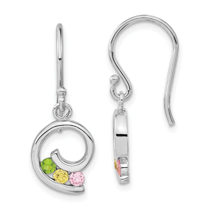 Sterling Silver Polished Green,Yellow & Pink Cz Swirl Dangle Earrings