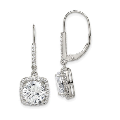Sterling Silver Rhodium-Plated Polished Cz Dangle Earrings