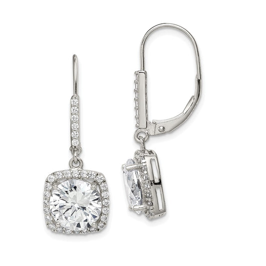 Sterling Silver Rhodium-Plated Polished Cz Dangle Earrings