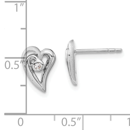 Sterling Silver Polished And Satin Cz Heart Post Earrings