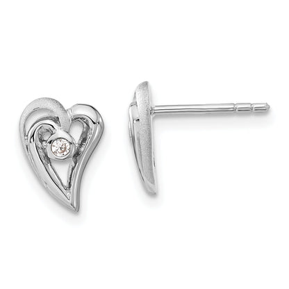 Sterling Silver Polished And Satin Cz Heart Post Earrings
