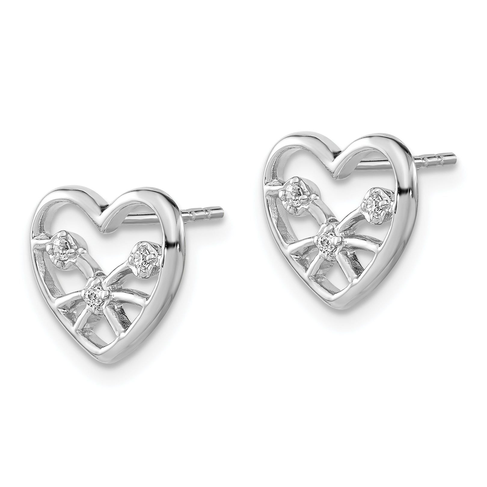 Sterling Silver Polished Cz Heart Post Earrings