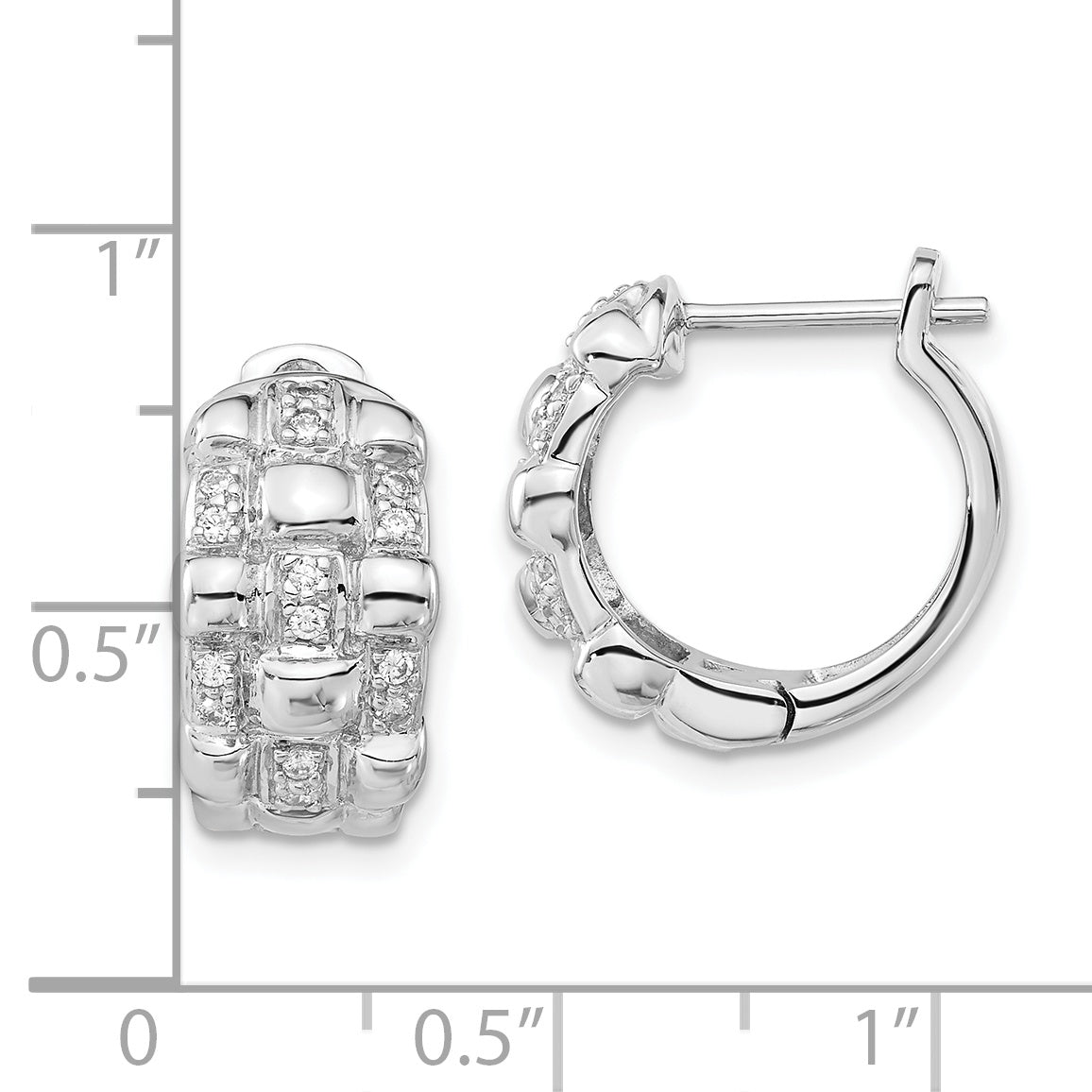 Sterling Silver Polished Cz Woven Hinged Round Hoop Earrings