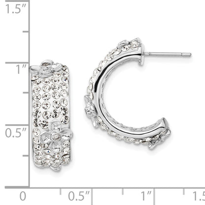 Sterling Silver Polished Cz & Crystal Floral Post C-Hoop Earrings
