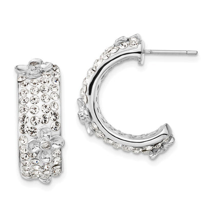 Sterling Silver Polished Cz & Crystal Floral Post C-Hoop Earrings