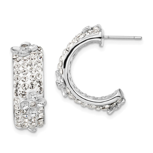 Sterling Silver Polished Cz & Crystal Floral Post C-Hoop Earrings