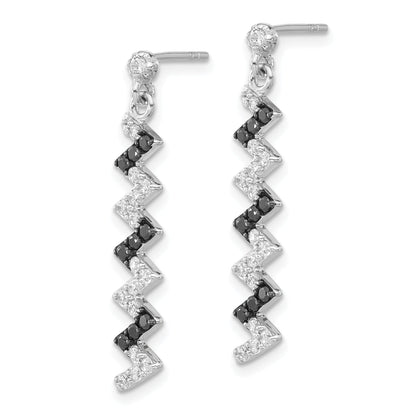 Sterling Silver Polished Black & White Cz Post Dangle Earrings