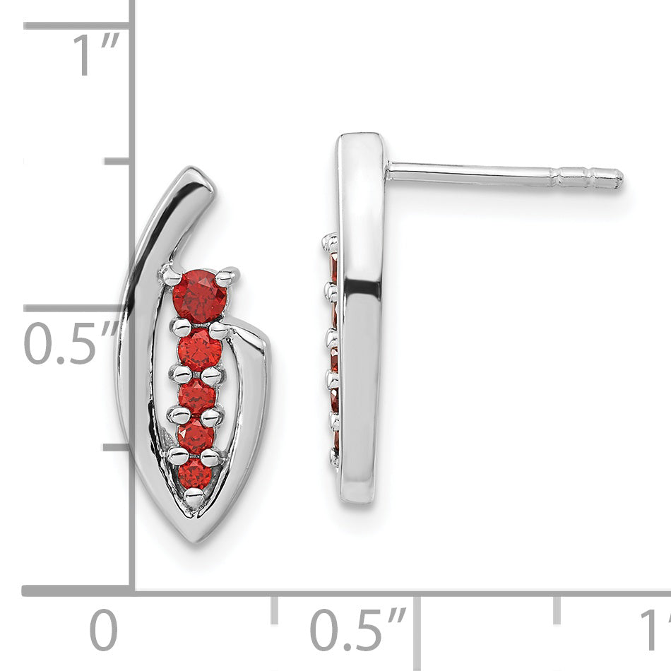 Sterling Silver Polished Red Cz Post Earrings