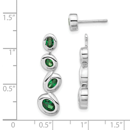 Sterling Silver Polished Green Cz Post Dangle Earrings
