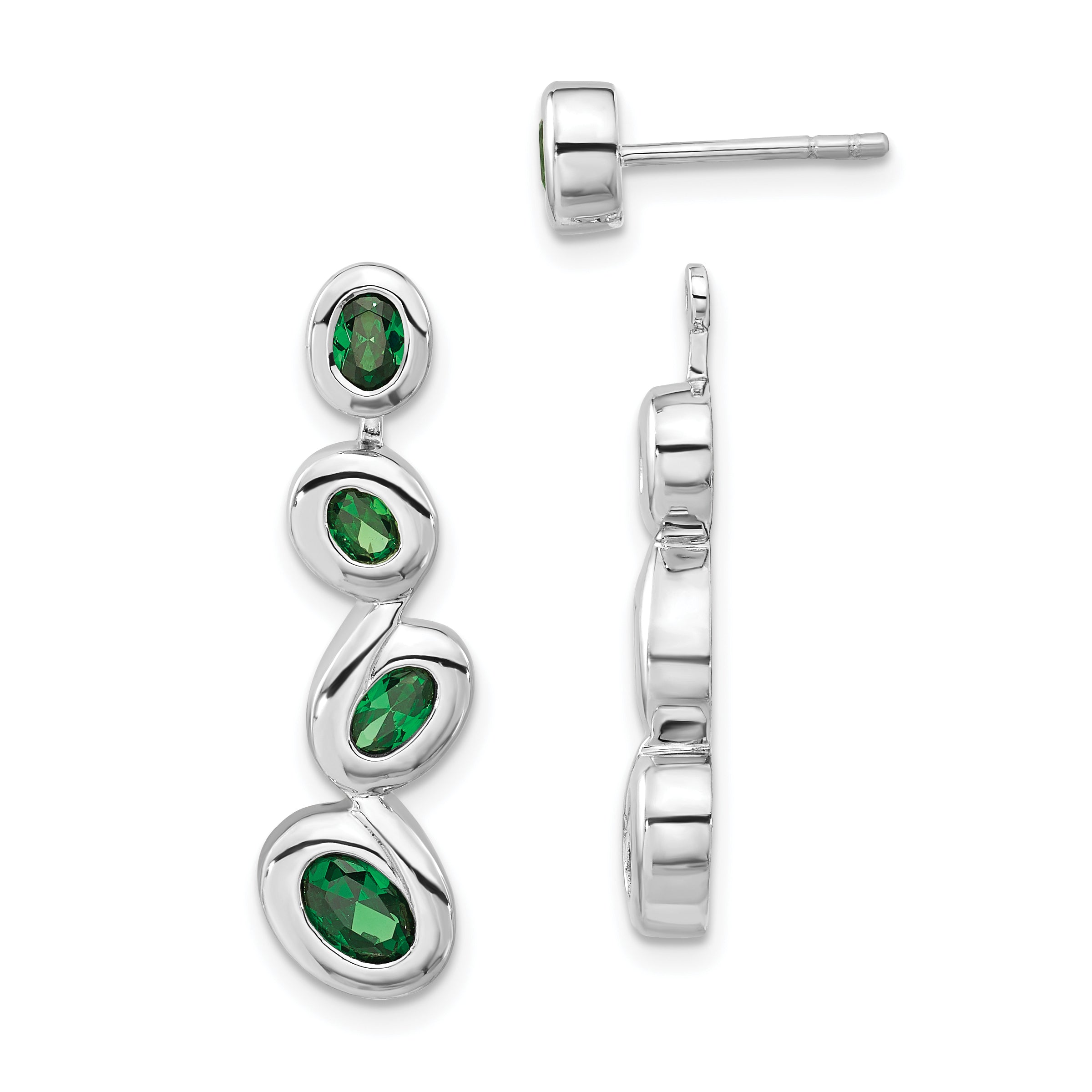 Sterling Silver Polished Green Cz Post Dangle Earrings