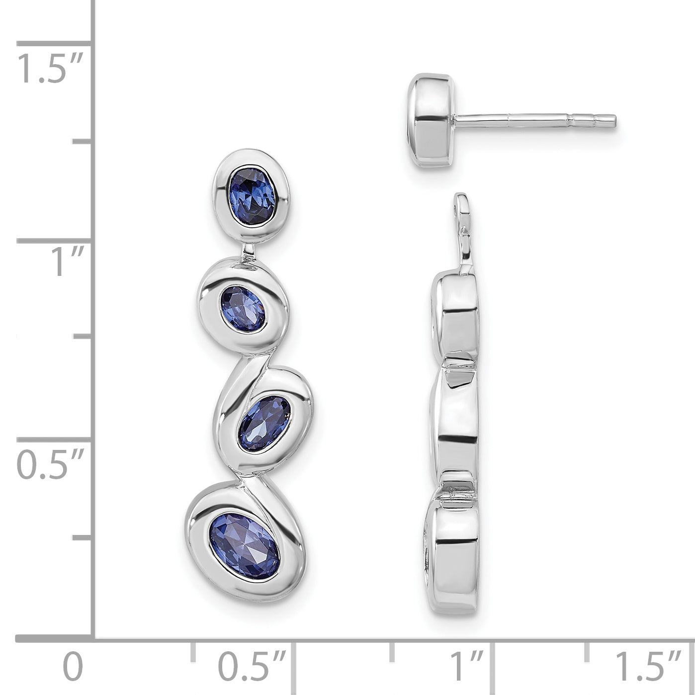 Sterling Silver Polished Blue Cz Dangle Post Earrings