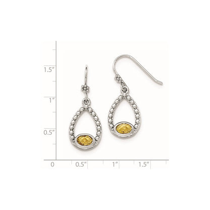 Sterling Silver Citrine Shepherd Hook Dangle Earrings