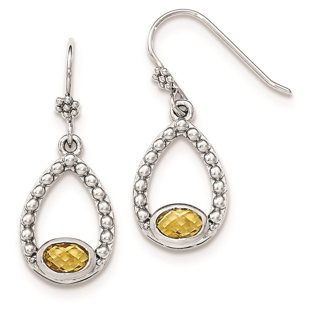 Sterling Silver Citrine Shepherd Hook Dangle Earrings