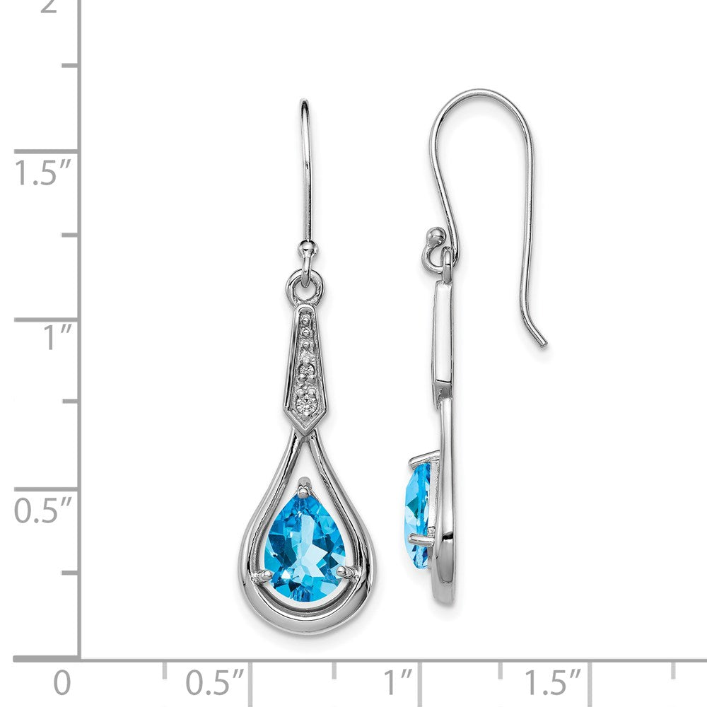 Sterling Silver Rhodium-Plated Cz And Blue Topaz Dangle Earrings