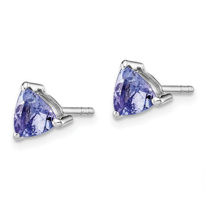 Sterling Silver Rhodium-Plated Trillion Tanzanite Post Earrings
