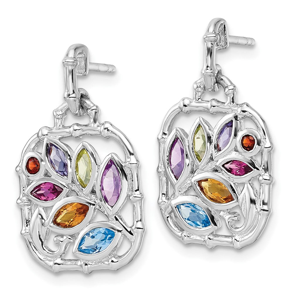 Sterling Silver Rhodium-Plated Multi Gemstone Post Dangle Earrings