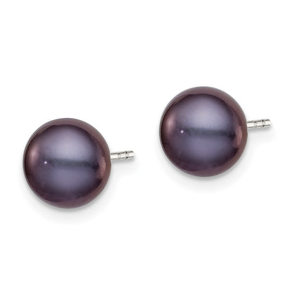 Sterling Silver Rh-Plated 7-8mm Black Fw Cultured Button Pearl Stud Earring