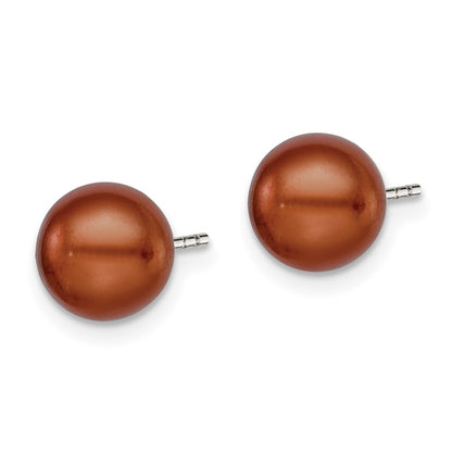 Sterling Silver Rh-Plated 7-8mm Brown Fw Cultured Button Pearl Stud Earring