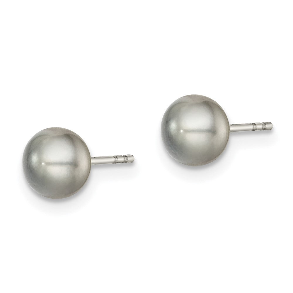 Sterling Silver Rh-Plated 5-6mm Grey Fw Cultured Button Pearl Stud Earrings