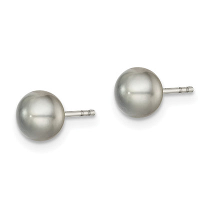 Sterling Silver Rh-Plated 5-6mm Grey Fw Cultured Button Pearl Stud Earrings