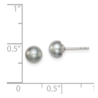 Sterling Silver Rh-Plated 5-6mm Grey Fw Cultured Button Pearl Stud Earrings