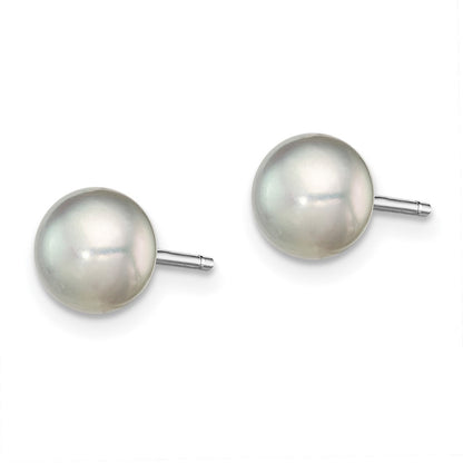 Sterling Silver Rh-Plated 6-7mm Grey Fw Cultured Button Pearl Stud Earrings