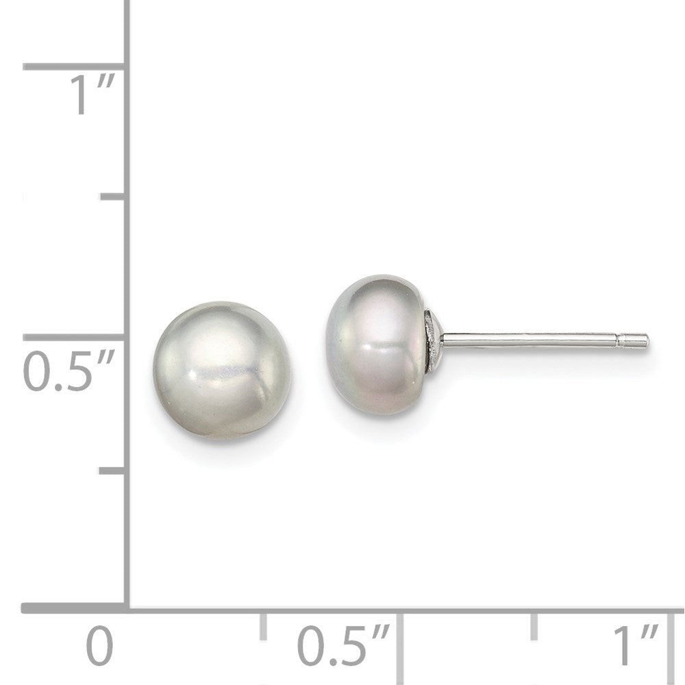 Sterling Silver Rh-Plated 6-7mm Grey Fw Cultured Button Pearl Stud Earrings