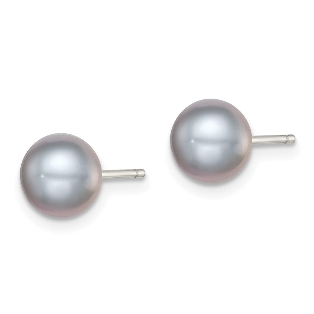 Sterling Silver Rh-Plated 7-8mm Grey Fw Cultured Button Pearl Stud Earrings