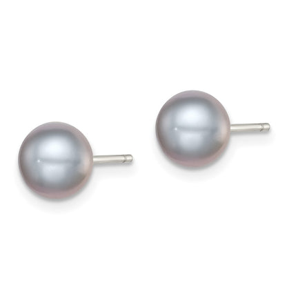 Sterling Silver Rh-Plated 7-8mm Grey Fw Cultured Button Pearl Stud Earrings