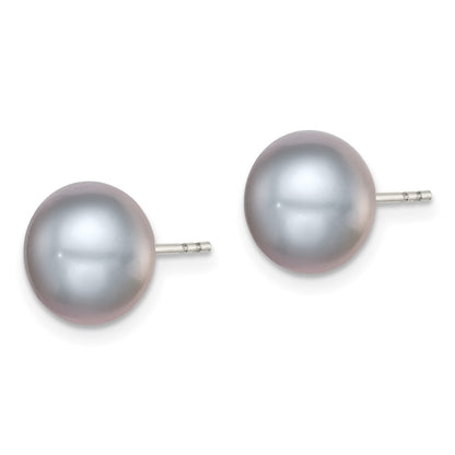 Sterling Silver Rh-Plated 9-10mm Grey Fw Cultured Button Pearl Stud Earring