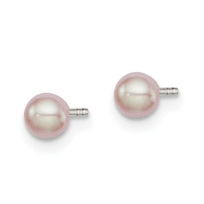 Sterling Silver Rh-Plated 3-4mm Pink Fw Cultured Button Pearl Stud Earrings