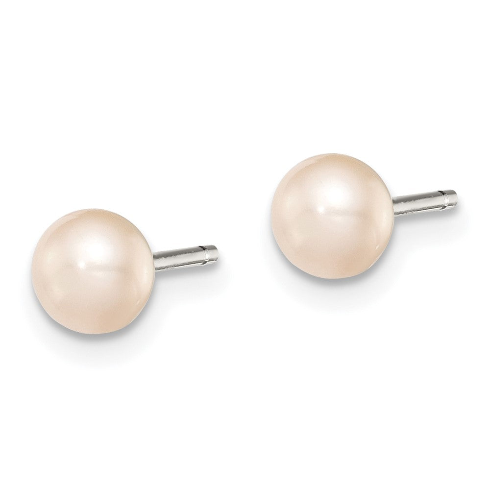 Sterling Silver Rh-Plated 4-5mm Pink Fw Cultured Button Pearl Stud Earrings