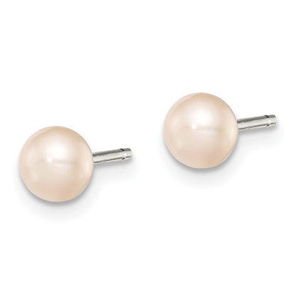 Sterling Silver Rh-Plated 4-5mm Pink Fw Cultured Button Pearl Stud Earrings