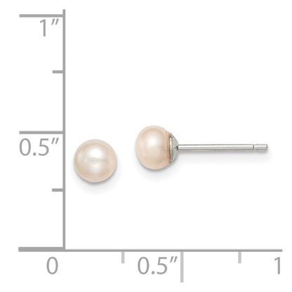 Sterling Silver Rh-Plated 4-5mm Pink Fw Cultured Button Pearl Stud Earrings