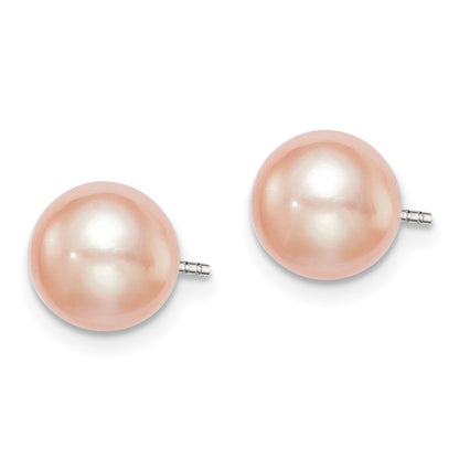 Sterling Silver Rh-Plated 7-8mm Pink Fw Cultured Button Pearl Stud Earrings