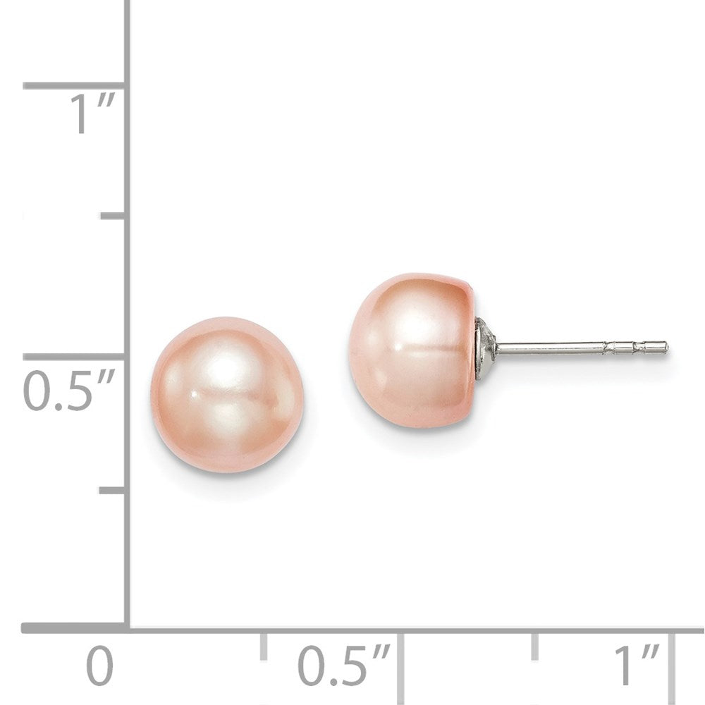 Sterling Silver Rh-Plated 7-8mm Pink Fw Cultured Button Pearl Stud Earrings