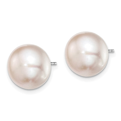 Sterling Silver Rh-Pl 11-12mm Pink Fw Cultured Button Pearl Stud Earrings