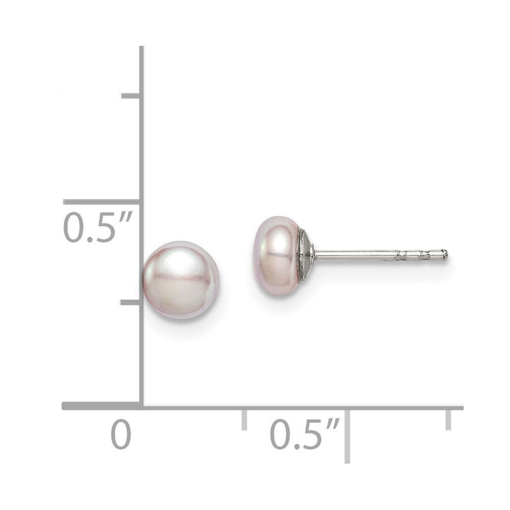 Sterling Silver Rh-Plated 4-5mm Purple Fwc Button Pearl Earrings