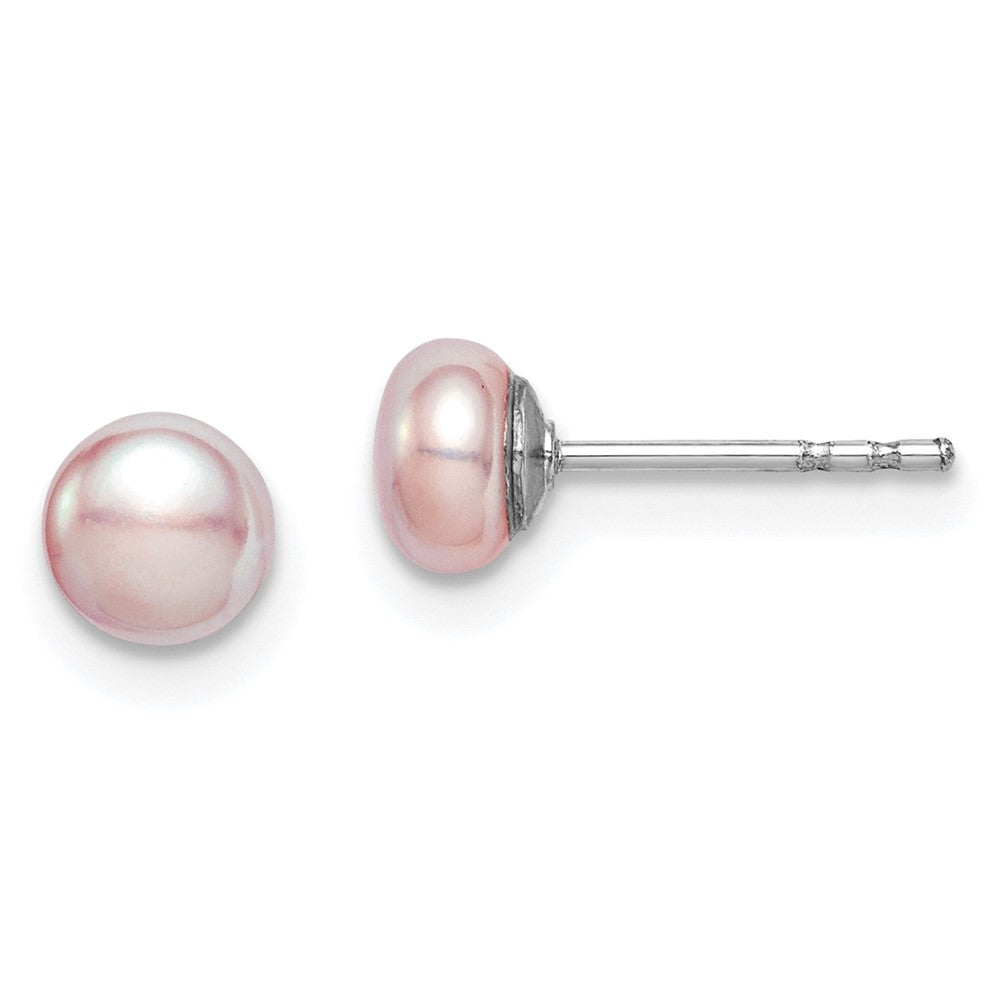 Sterling Silver Rh-Plated 4-5mm Purple Fwc Button Pearl Earrings