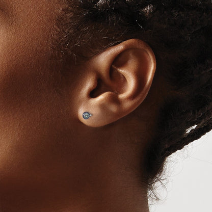 Sterling Silver 3-4mm Rh Black Fw Cultured Round Pearl Stud Earrings