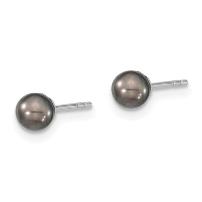 Sterling Silver 4-5mm Rh Black Fw Cultured Round Pearl Stud Earrings