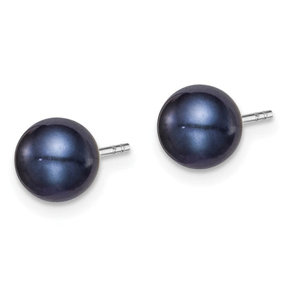 Sterling Silver Rh-Plated 6-7mm Black Fw Cultured Round Pearl Stud Earrings